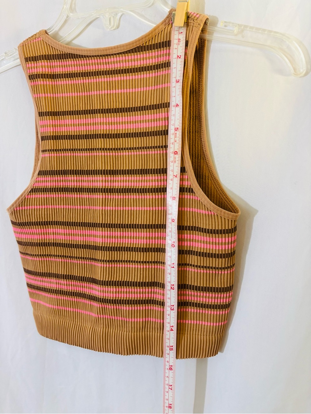 Aerie Real Good Striped Twist Front Crop Tank | Caramel Pink Brown | Large - Picture 6 of 7
